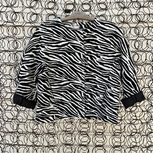 Chicos Zebra black white woven canvas tapestry blazer jacket Zipper front Size 0